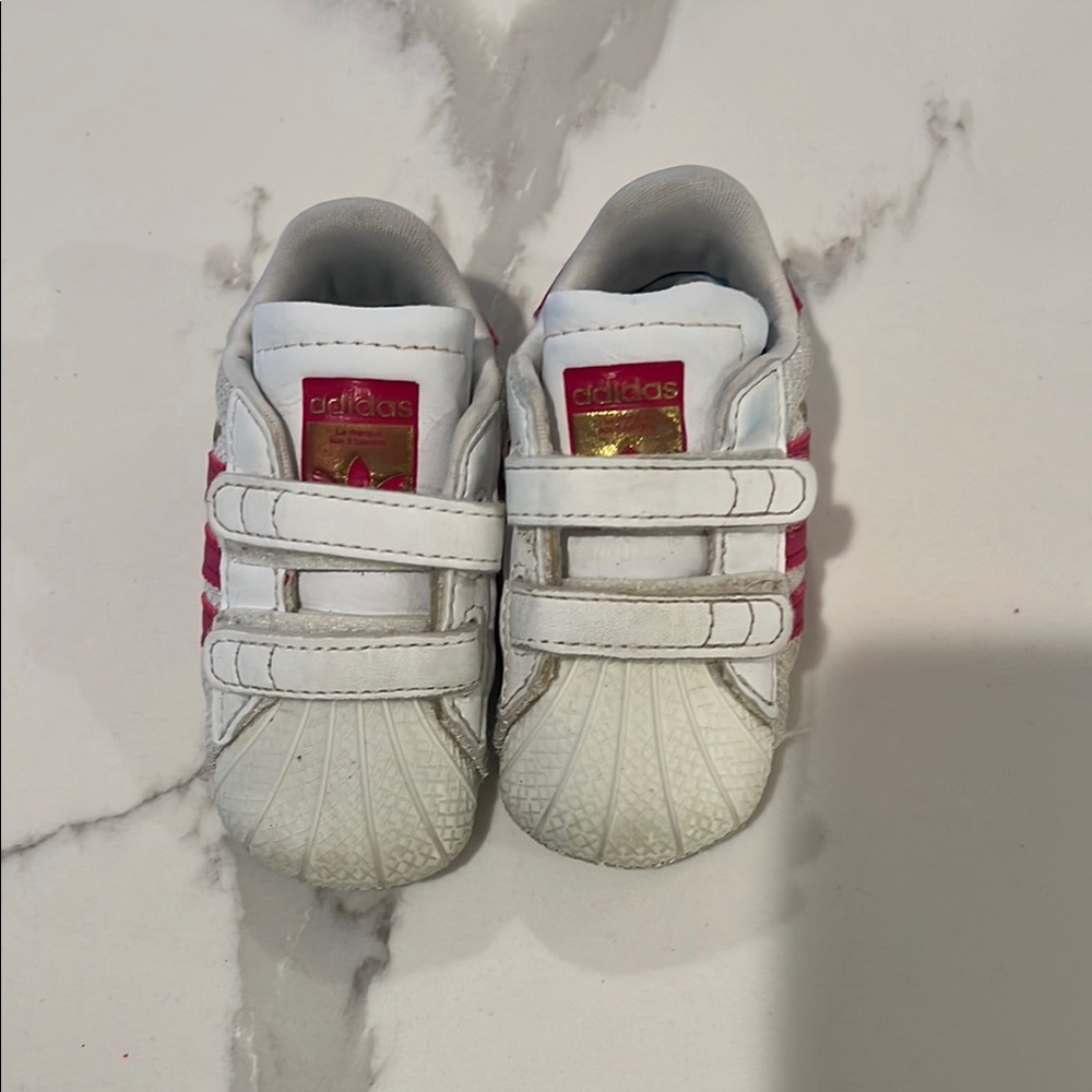 Adidas White and Pink Sneakers with Velcro Straps